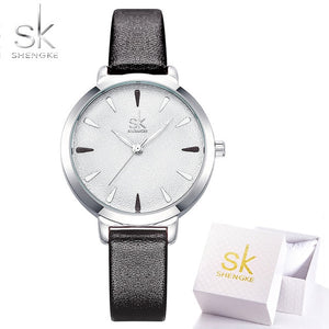 2019 Shengke Blue Leather Strap Women Colorful Watches