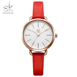 2019 Shengke Pink Leather Strap Women Watches