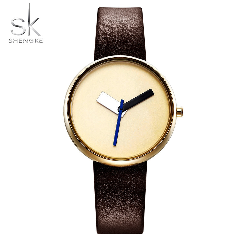 2019 Shengke Brown Leather Women Design Watches